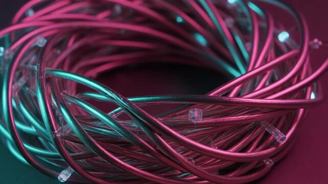 Coiled String of LED Lights with Vibrant Pink and Blue Hues, Modern Decorative Lighting Element