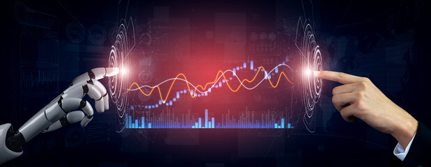 This image illustrates the dynamic interaction between artificial intelligence and humans, showcasing data exchange in a futuristic digital landscape filled with innovation. Scalp