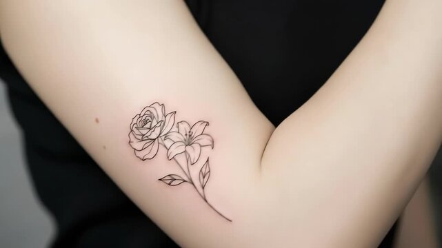 Intricate rose tattoo reveal on arm: artistic body art transformation