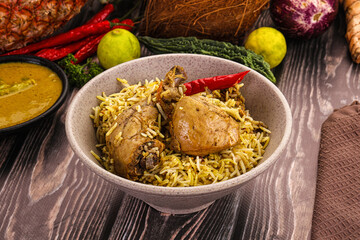 Indian chicken biryani with basmati rice