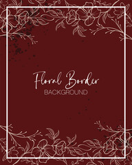 Floral border frame poster with ink splatter texture background