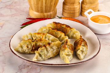 Japanese fried Gyoza stuffed dumplings