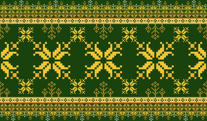 Geometric pixel art pattern. Abstract pixel art geometric ethnic pattern design for fabric, carpet, tile, rug, clothing, embroidery, needlepoint and background. Vector pixel art seamless motif ethnic
