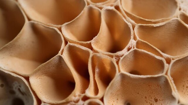 Close-up of a honeycomb-like structure with interconnected, cellular shapes