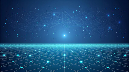 Abstract digital network grid with glowing blue lights and stars