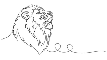 Majestic continuous line drawing of a roaring lion expressing power, strength, and wild beauty through elegant simplicity. © Hussnain