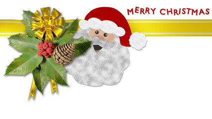 PNG. Trasparente. Illustrazione 3D. Natale. Babbo Natale, e decorazione natalizia. Spazio per testo per auguri, pubblicit&agrave;, regali, di Natale e di capodanno.