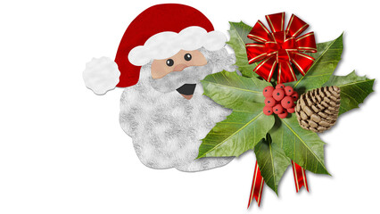 PNG. Trasparente. Illustrazione 3D. Natale. Babbo Natale, e decorazione natalizia. Spazio per testo per auguri, pubblicit&agrave;, regali, di Natale e di capodanno.