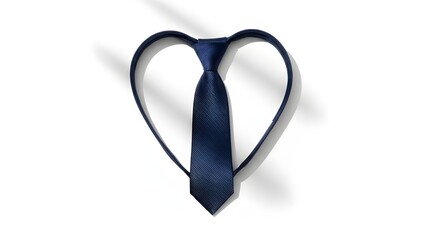 A dark blue necktie shaped into a heart loop on white background, symbolizing love, appreciation, and elegance&mdash;perfect for Men's Day or heartfelt occasions.