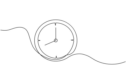 Continuous line drawing of a clock face showing the passage of time.