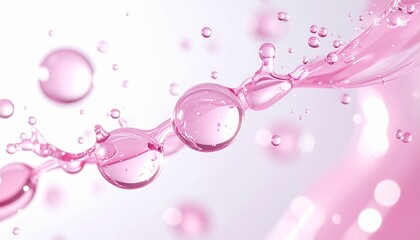 淡いピンクの水飛沫と美容液しずくが描く透明感たっぷりの液体アート ジェネレーティブAI
