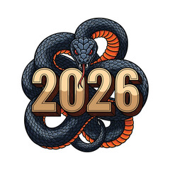 2026 New Year Illustration with Coiled Snake, Bold Typography and Detailed Scales Design
