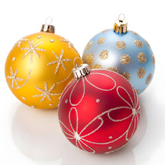 three Christmas balls on white background