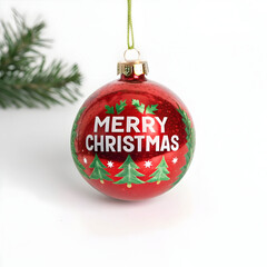 christmas ball on white background with text of Christmas