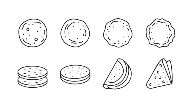 Hand drawn sketch collection of various flatbreads tortillas and pizzas showing different textures and shapes vector