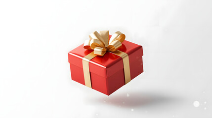 Gift of Celebration: A pristine red gift box, adorned with a lustrous gold ribbon, presented as a symbol of generosity and celebration, floating in mid-air.