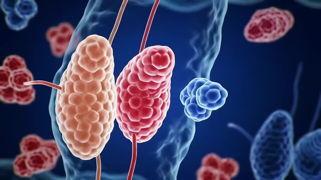 medical 3D animation of taste buds reacting to food molecules.