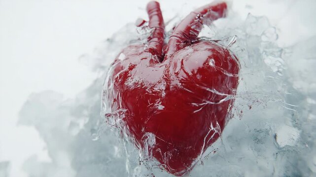 selective focus close-up of heart in cryogenic preservation unit