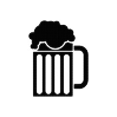 Halftone beer mug icon with foam in retro dotted style. Black minimal graphic symbol for bar, pub, brewery, menu design, signage, and beverage concepts.