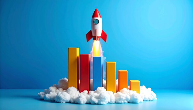Rocket launching above colorful growth chart - Powered by Adobe