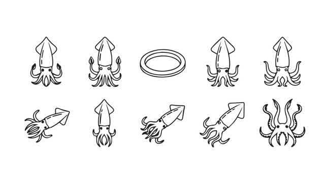 Set of hand drawn squid and octopus tentacles isolated on artistic sketch vector
