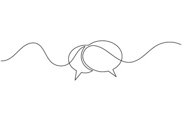 Continuous line drawing of two connected speech bubbles for communication