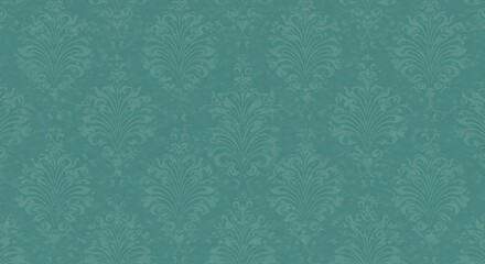 Soft teal background with a repeating floral damask pattern, muted and vintage aesthetic
