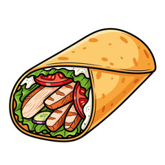 Colorful illustration of a freshly prepared chicken and vegetable wrap