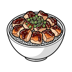 Delicious bowl of Asian-style glazed meat and green onion garnish perfect for