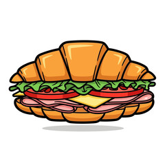 colorful cartoon croissant sandwich with ham cheese lettuce and tomato on a