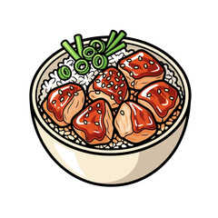 Delicious Asian-style sushi bowl with fresh fish and vibrant garnishes