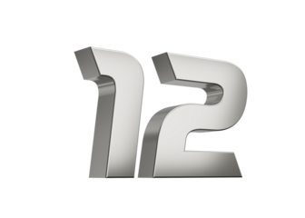 3d Silver number 12 Twelve sleek metallic look with a slight shadow effect, 3d illustration
