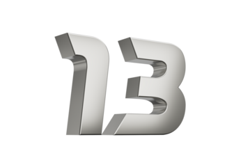 3d Silver number 13 Thirteen sleek metallic look with a slight shadow effect, 3d illustration
