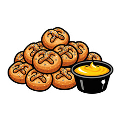 Collection of freshly baked cookies with a side of creamy yellow dipping sauce