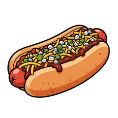 Delicious and Playful Illustration of a Hot Dog with Toppings and Sauces