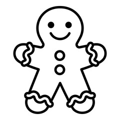 Gingerbread man icon, symbolizing Christmas treats, winter baking, sweetness, and festive holiday celebration. Great for food themes, greeting cards, seasonal branding, and cute winter designs.