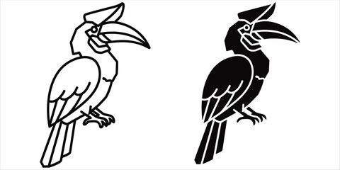 Hornbill Outline and Silhouette bird icon