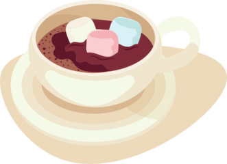 Hot Dark Chocolate with Colorful Fluffy Marshmallows in a Teacup