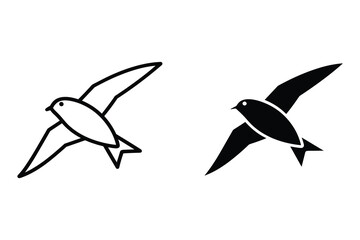 Flying Swift Bird Icon Outline and Silhouette vector