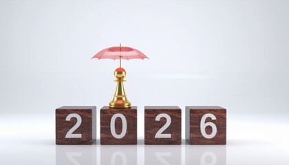 Secure your 2026 financial strategy with this elegant golden chess piece under a protective umbrella