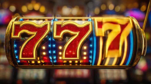 Vibrant slot machine reels spin rapidly, showcasing bright symbols and lights, creating an engaging atmosphere of excitement and anticipation in a casino environment