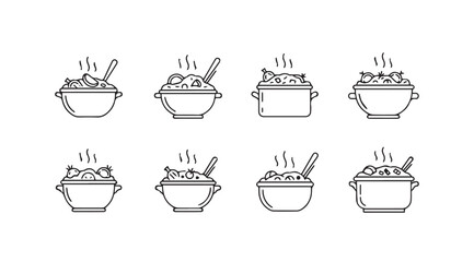Fototapeta premium Set of hand drawn food bowls with steam evoking warmth and deliciousness culinary art collection vector