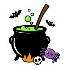Cute Halloween Cauldron with Spooky Friends