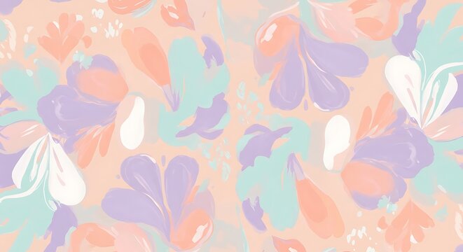 Soft, pastel watercolor floral seamless pattern; elegant, abstract design with repeating flowers - Powered by Adobe