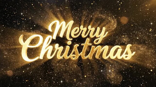 Stunning golden script text animates across a dynamic deep space background sparkling with vibrant holiday light particles