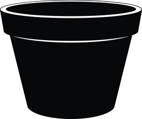 Simple Flower Pot Black Silhouette Vector Garden Planter, Empty Terracotta Container, Gardening Tool, and Minimalist Home Decor Graphic Element