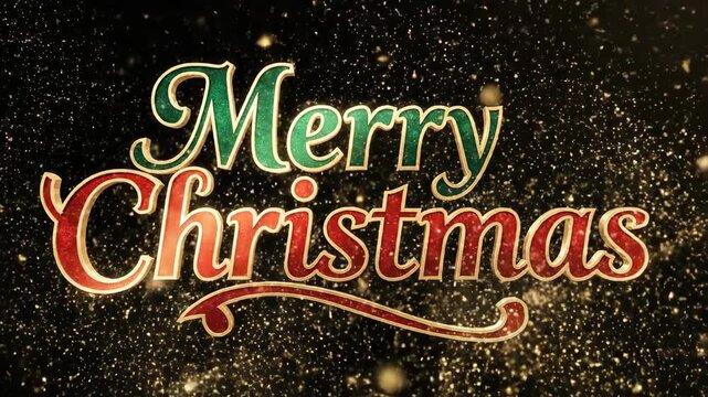 Dynamic 3D rendering of elegant Merry Christmas lettering glowing against a deep black background for festive holiday openers
