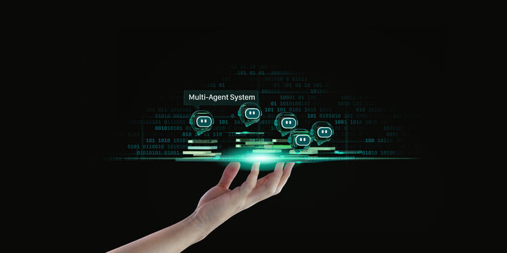 A hand show AI Agent, Multi-Agent System concept, SLM, small language model, chatbot, assistant, generative AI