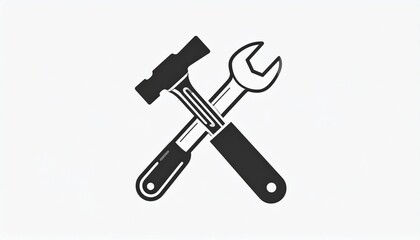 Crossed hammer and wrench vector icon, a universal symbol for repair, maintenance, and construction. Representing essential tools for technical services and utility work projects
