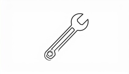 Sleek minimalist line art illustration of an open-end wrench, symbolizing essential tools for repair and mechanical work, ideal for maintenance, construction, and engineering concepts in modern design
